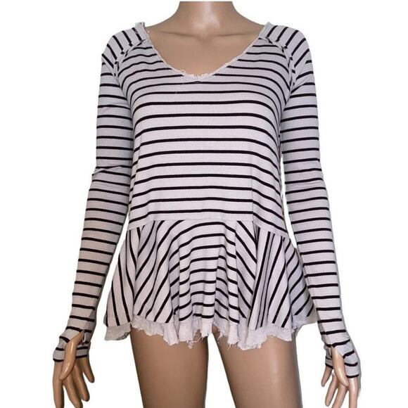 We The Free by Free People Tangerine Tee in Brown Sand. Striped Free People XS - Picture 4 of 10